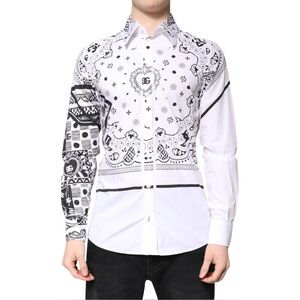 Dolce & Gabbana White Bandana Print Cotton Dress Slim Shirt size 41/16.